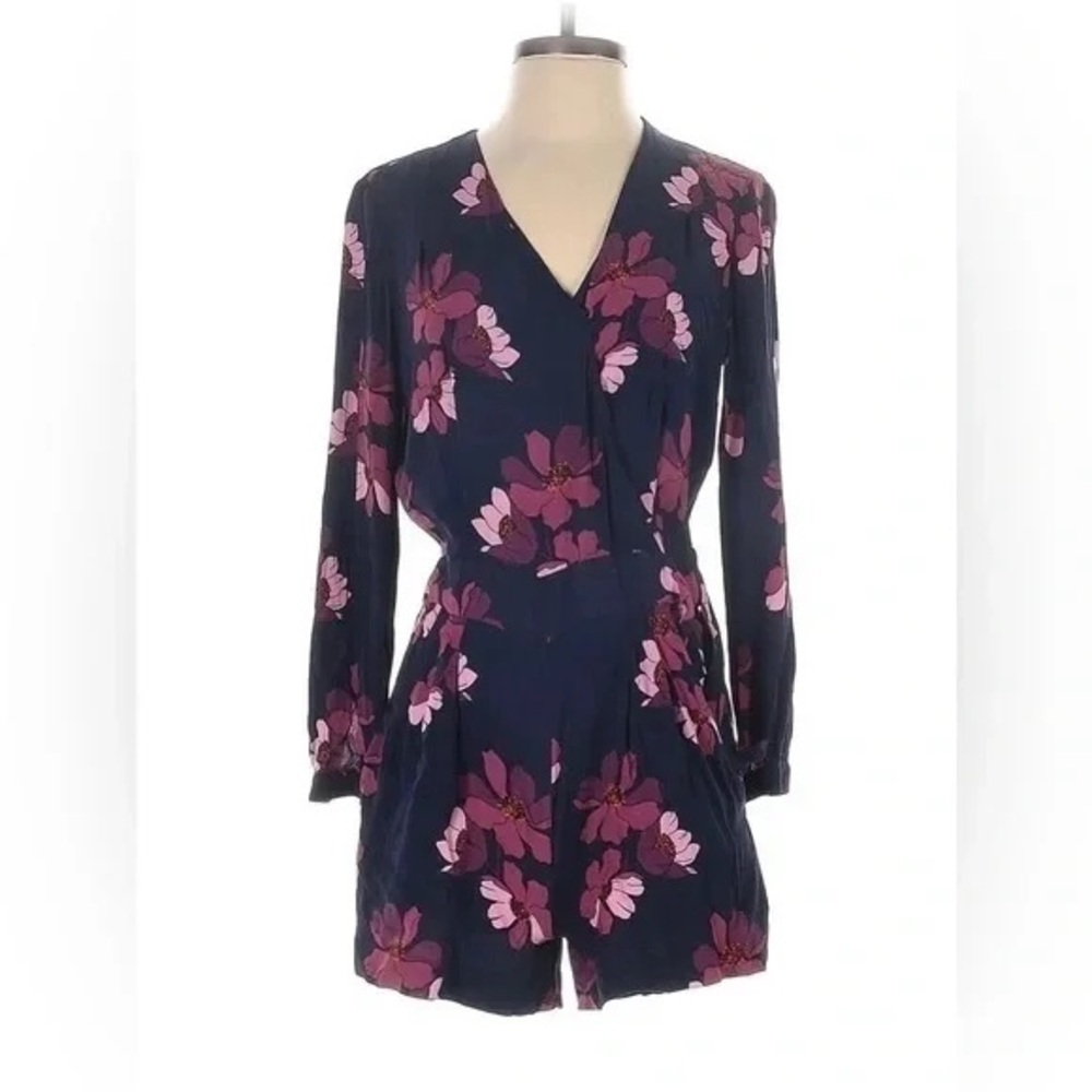 Loft | Floral Romper Navy/Purple Size 00 - Picture 5 of 5